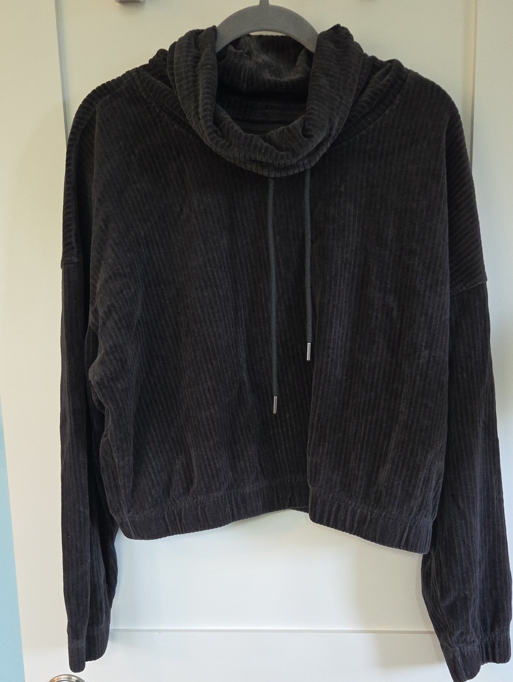 UGG Black Ribbed Cowl-Neck Pullover with Drawstring